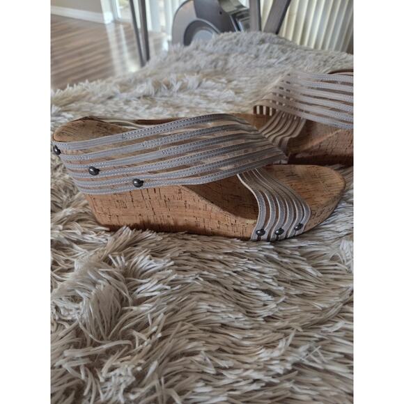 Lucky Brand Miller Cork Wedge Open Toe Platform Sandals 9.5 Criss Cross Strap - Picture 3 of 11